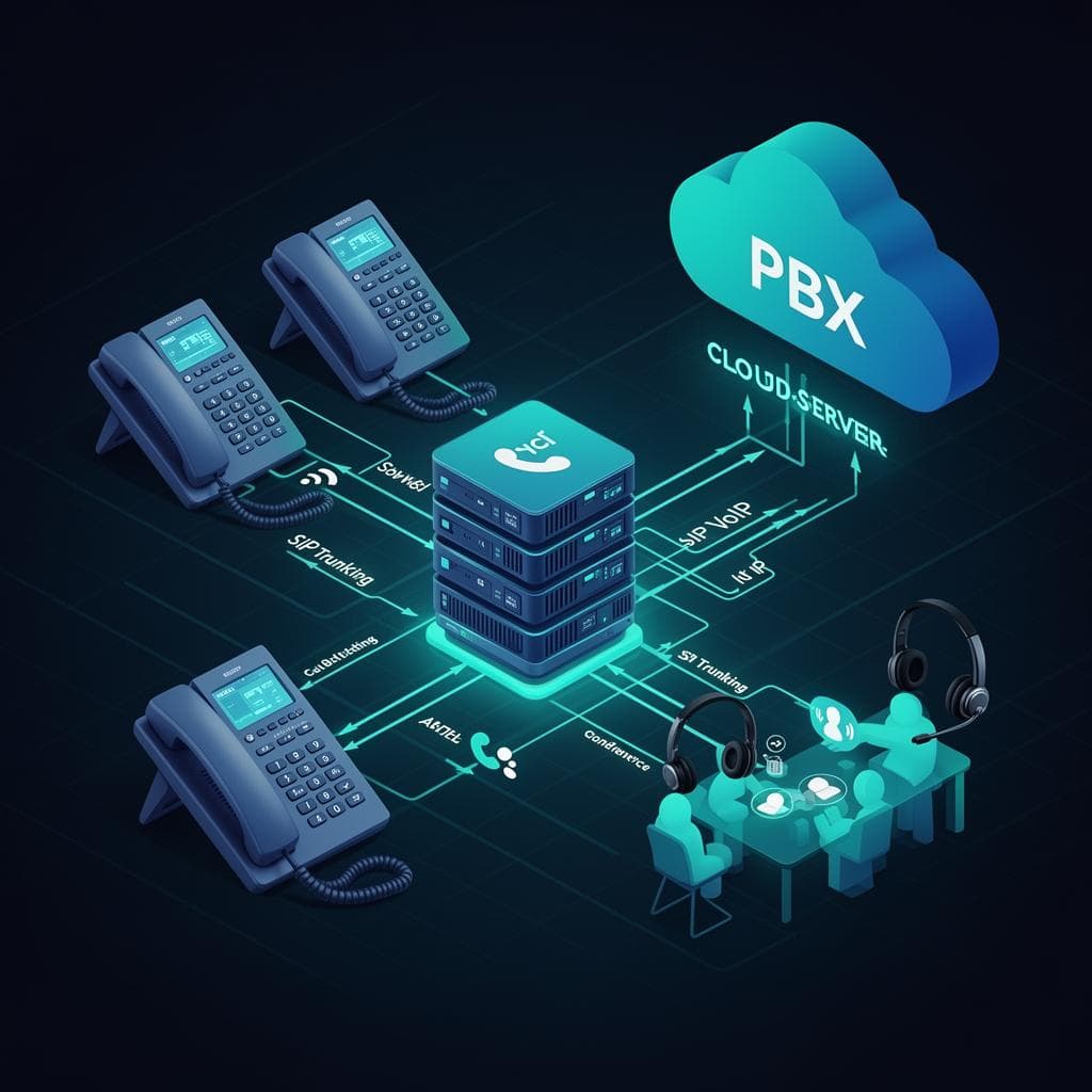PBX phone system with VoIP phones and cloud server